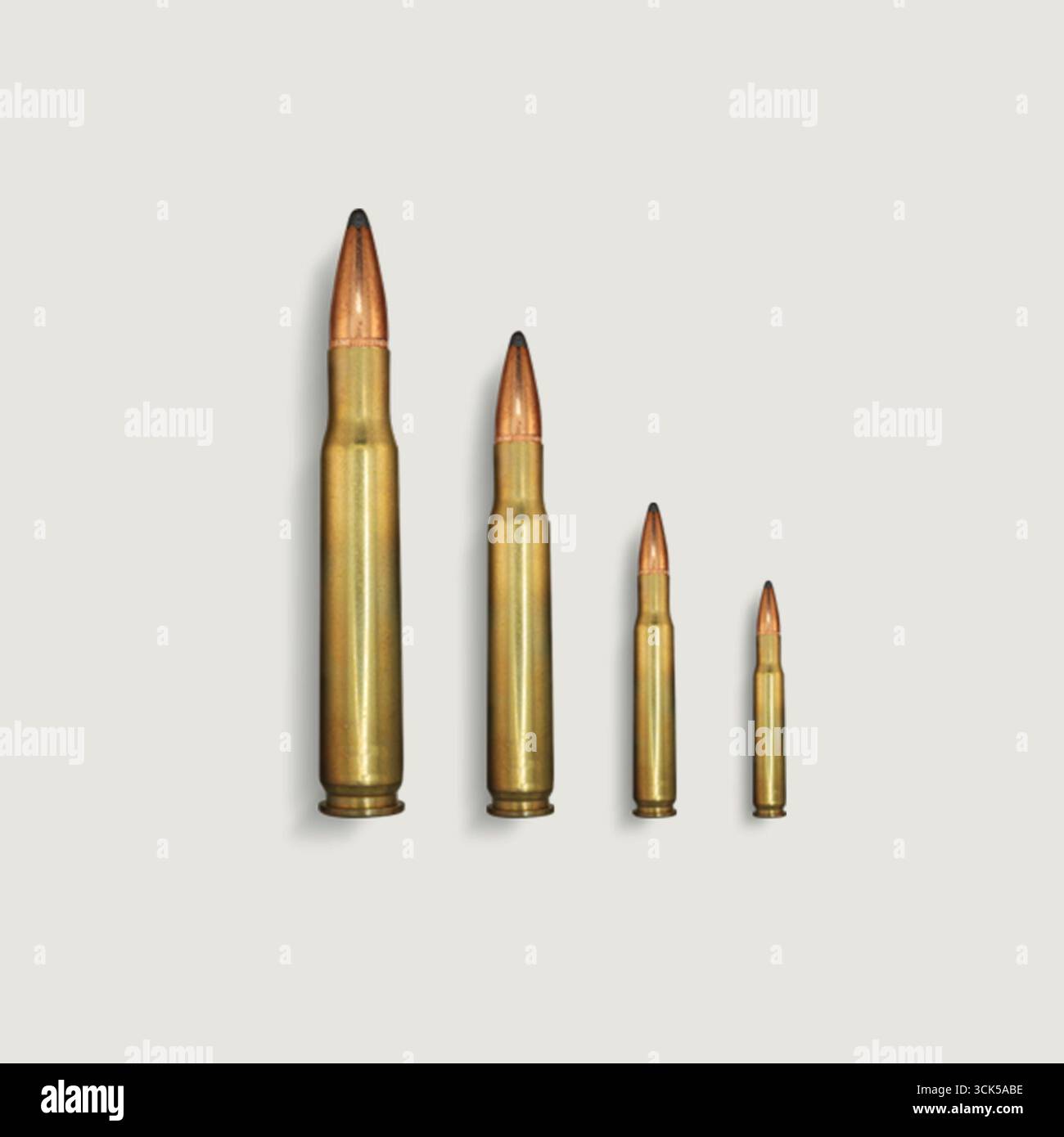 Eine Serie von vier Kugeln unterschiedlicher Größe, die ihr Design und ihre Konstruktion zeigen. Stockfoto