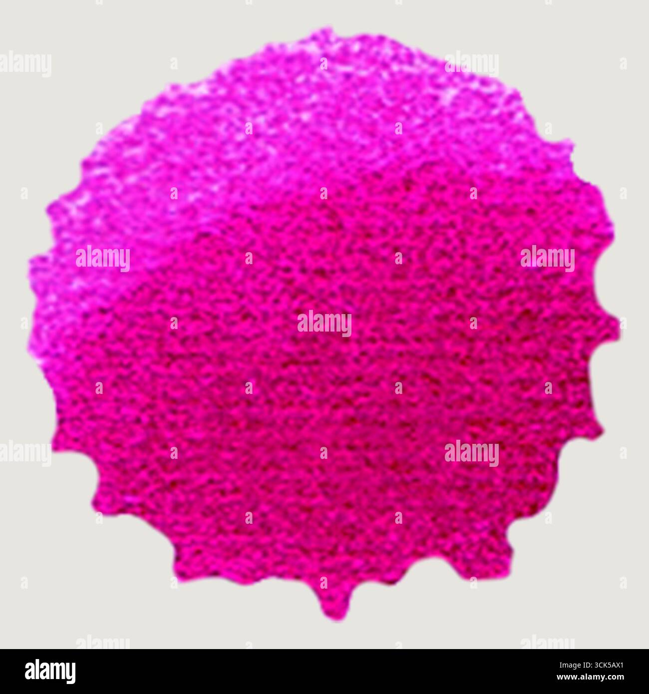Eine leuchtende magentafarbene kreisförmige Form mit strukturiertem Erscheinungsbild, die möglicherweise ein Designelement oder eine grafische Ressource darstellt. Stockfoto