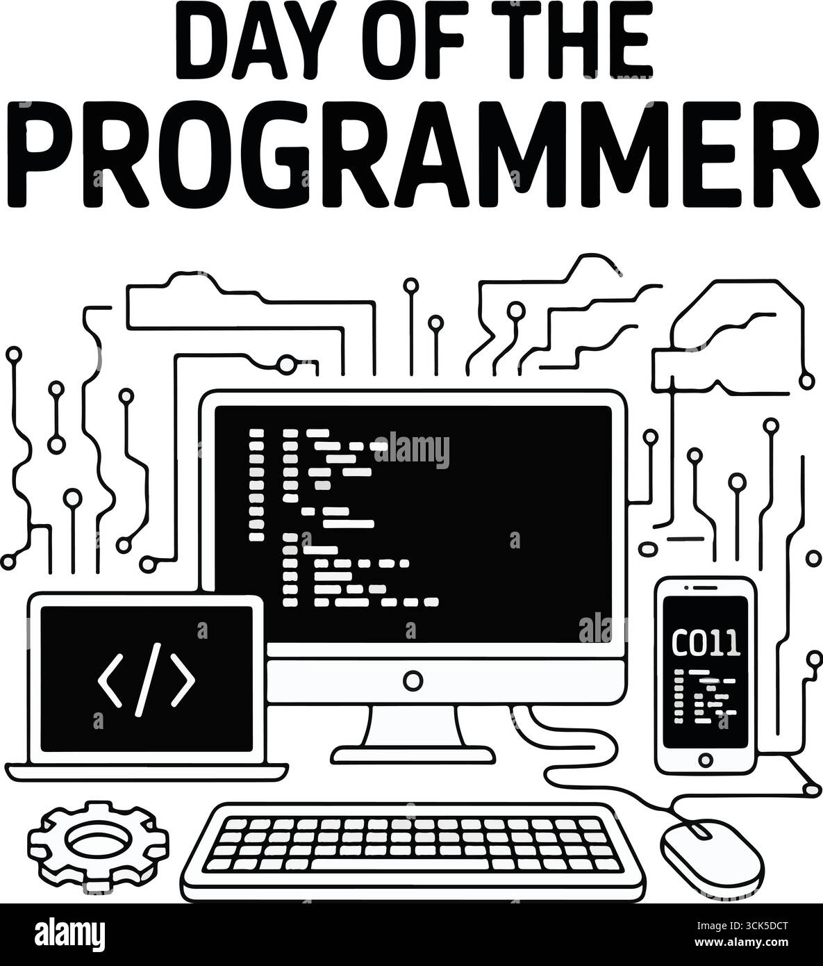Minimalistisches Programmier-Poster-Design in handgezeichnetem Stil mit Programmierelementen Stock Vektor