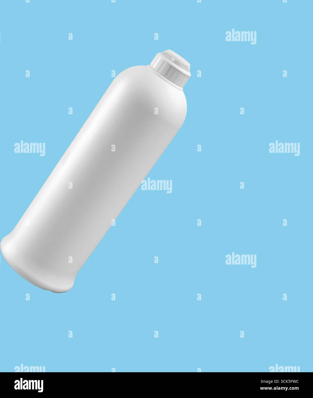 Eine einfache weiße Kunststoffflasche für die vielseitige Lagerung oder Verpackung von Flüssigkeiten. Stockfoto