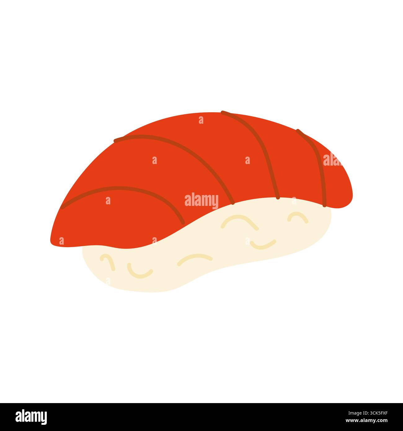 Ein Sushi-Stück zeigt einen knallroten Fischbelag auf einem Bett aus weißem Reis. Das schlichte Design unterstreicht die kulinarische Kunst der Sushi-Herstellung Stock Vektor