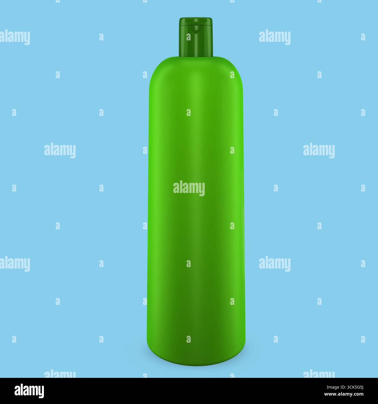 Eine hohe grüne Flasche mit einem einfachen Design, die wahrscheinlich zur Lagerung von Getränken oder Flüssigkeiten verwendet wird. Stockfoto