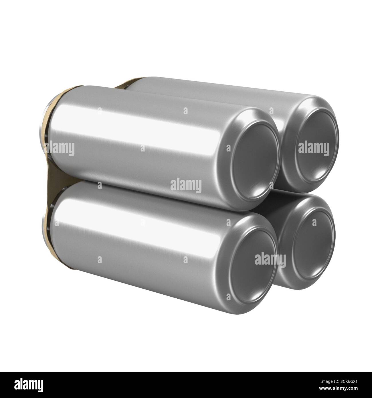 Ein Satz von vier zylindrischen Batterien, die zusammen angeordnet sind und normalerweise für die Stromversorgung elektronischer Geräte verwendet werden. Stockfoto