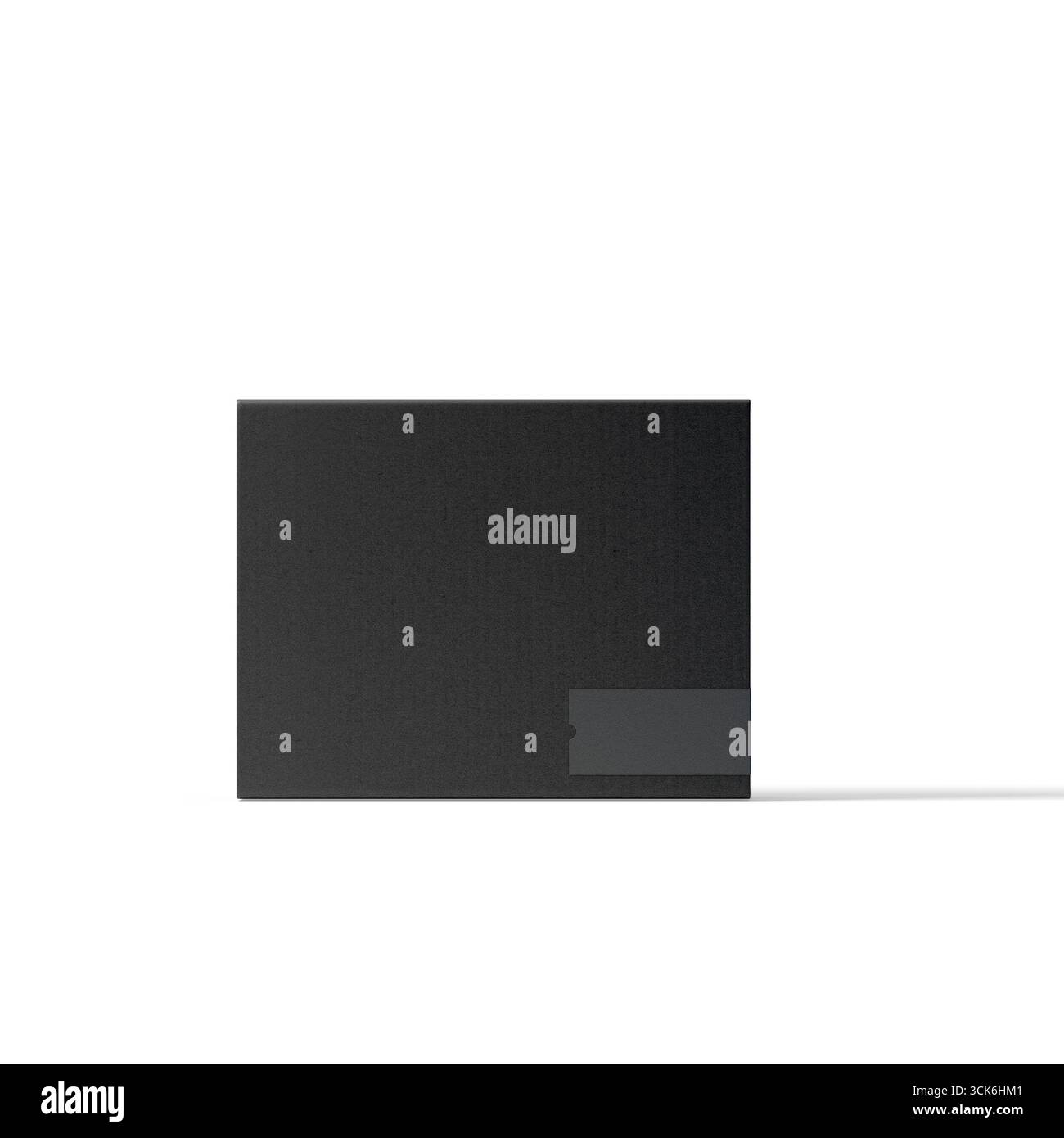 Eine minimalistische schwarze Karte mit dezenter Textur und einem kleinen Bereich mit verdeckten Informationen. Stockfoto