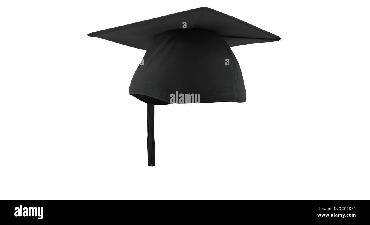 Eine schwarze Abschlusskappe, die akademische Leistung und die Feier von Bildungsmeilensteinen symbolisiert. Stockfoto