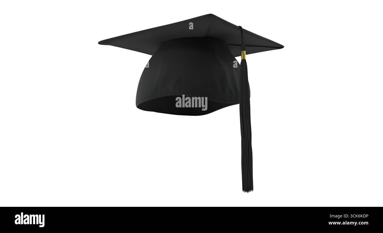 Eine klassische schwarze Abschlussmütze symbolisiert akademische Leistung und Feier. Stockfoto