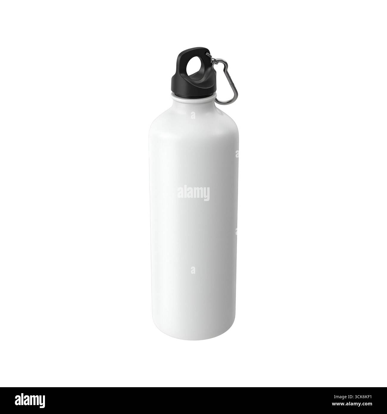 Eine schlanke weiße Wasserflasche, die für Feuchtigkeit unterwegs entwickelt wurde. Stockfoto