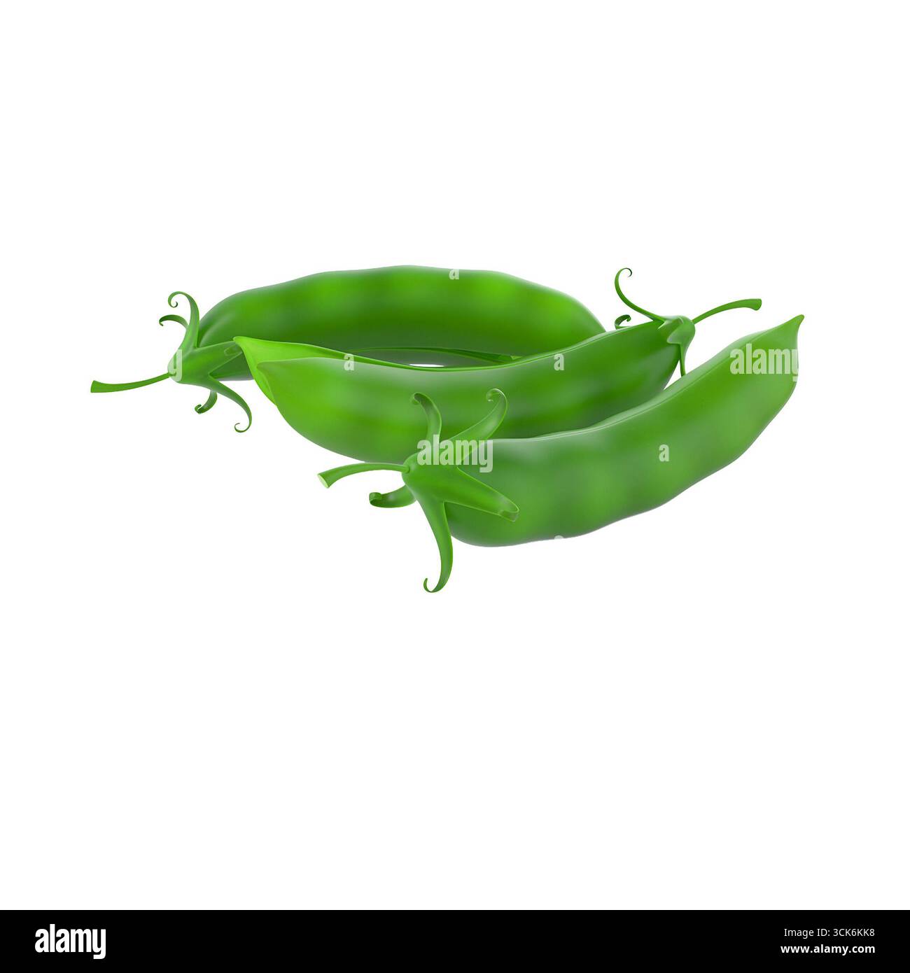 Eine Gruppe grüner Erbsenschoten, die ihre glatte Textur und leuchtende Farbe zeigen. Stockfoto