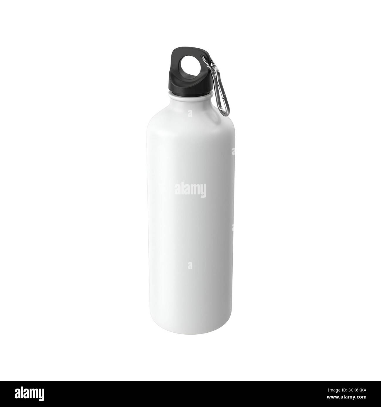 Eine schlanke, weiße Wasserflasche, die für Feuchtigkeit unterwegs entwickelt wurde. Stockfoto