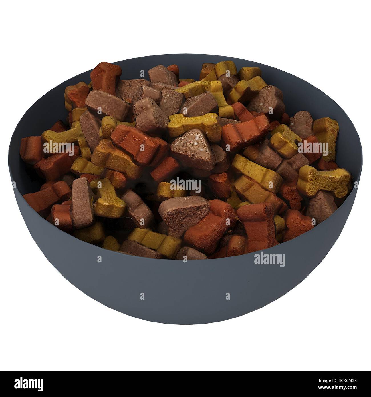 Eine Schüssel gefüllt mit verschiedenen Formen und Farben von Tierfutter, entwickelt für die Tierernährung. Stockfoto