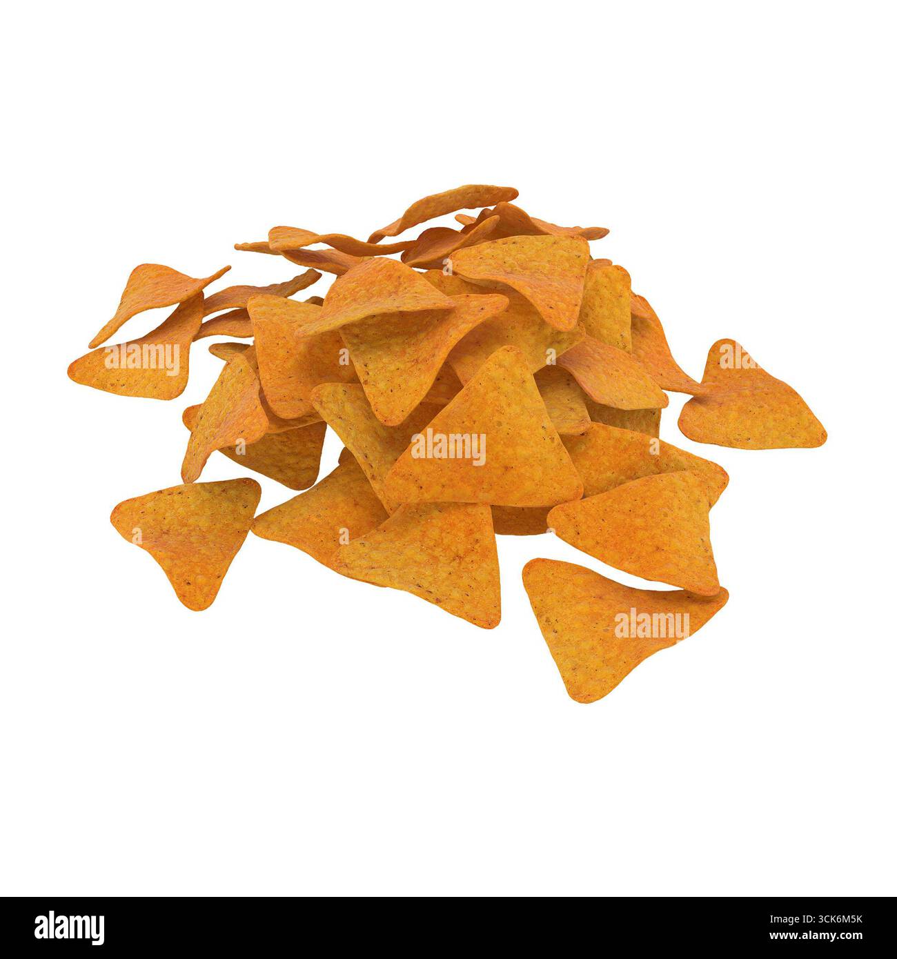 Ein Haufen dreieckiger Tortilla-Chips, die häufig als Snack oder Vorspeise genossen werden und oft mit Dips serviert werden. Stockfoto