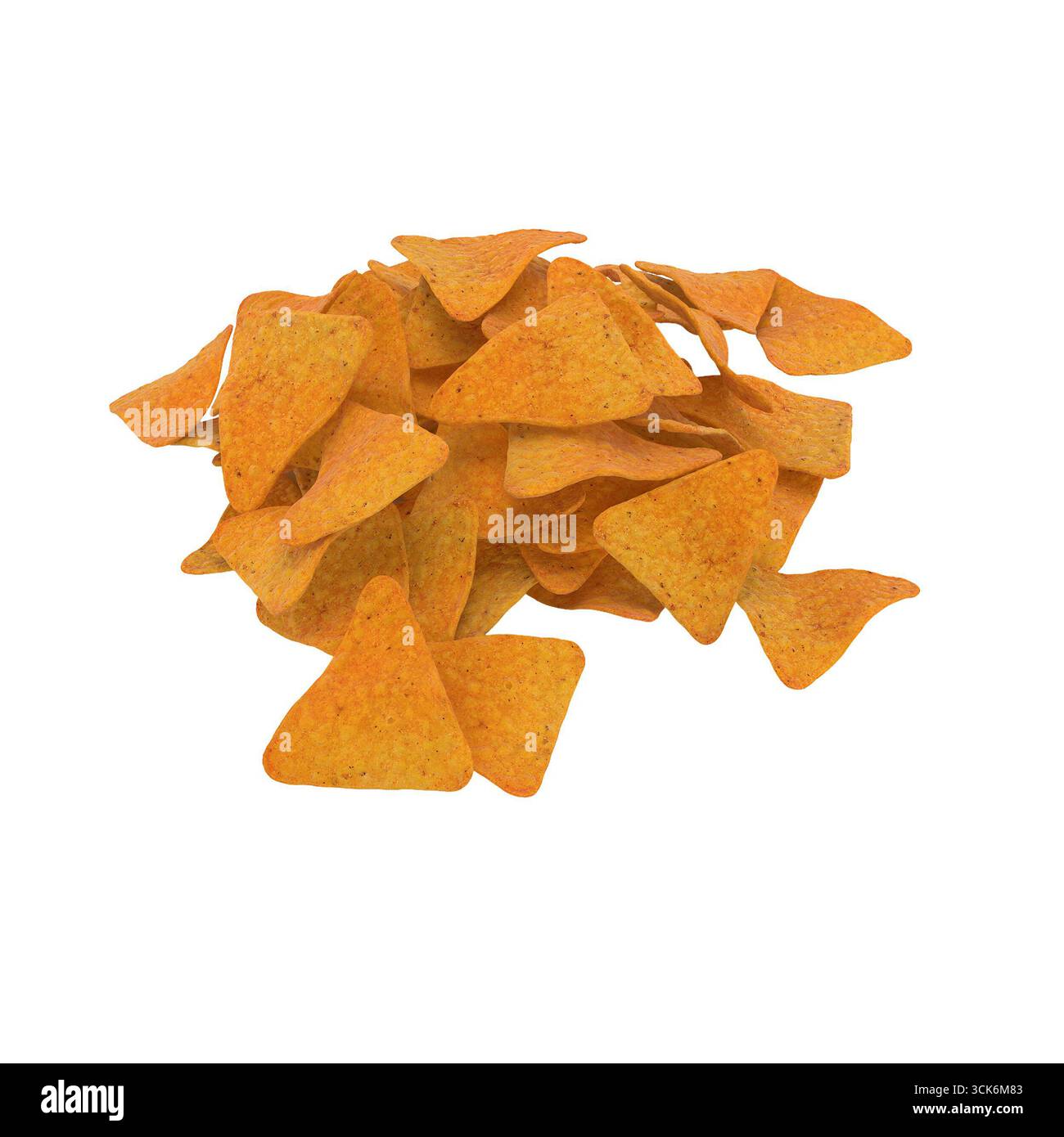 Ein Haufen dreieckiger Maischips, oft als Snack oder mit Dips genossen. Stockfoto
