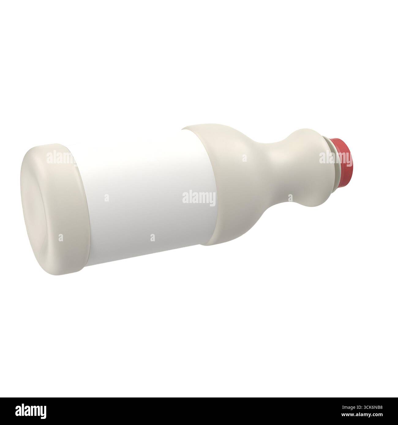 Eine Plastikflasche mit rotem Verschluss, die in der Regel zur Aufbewahrung von Getränken verwendet wird. Stockfoto