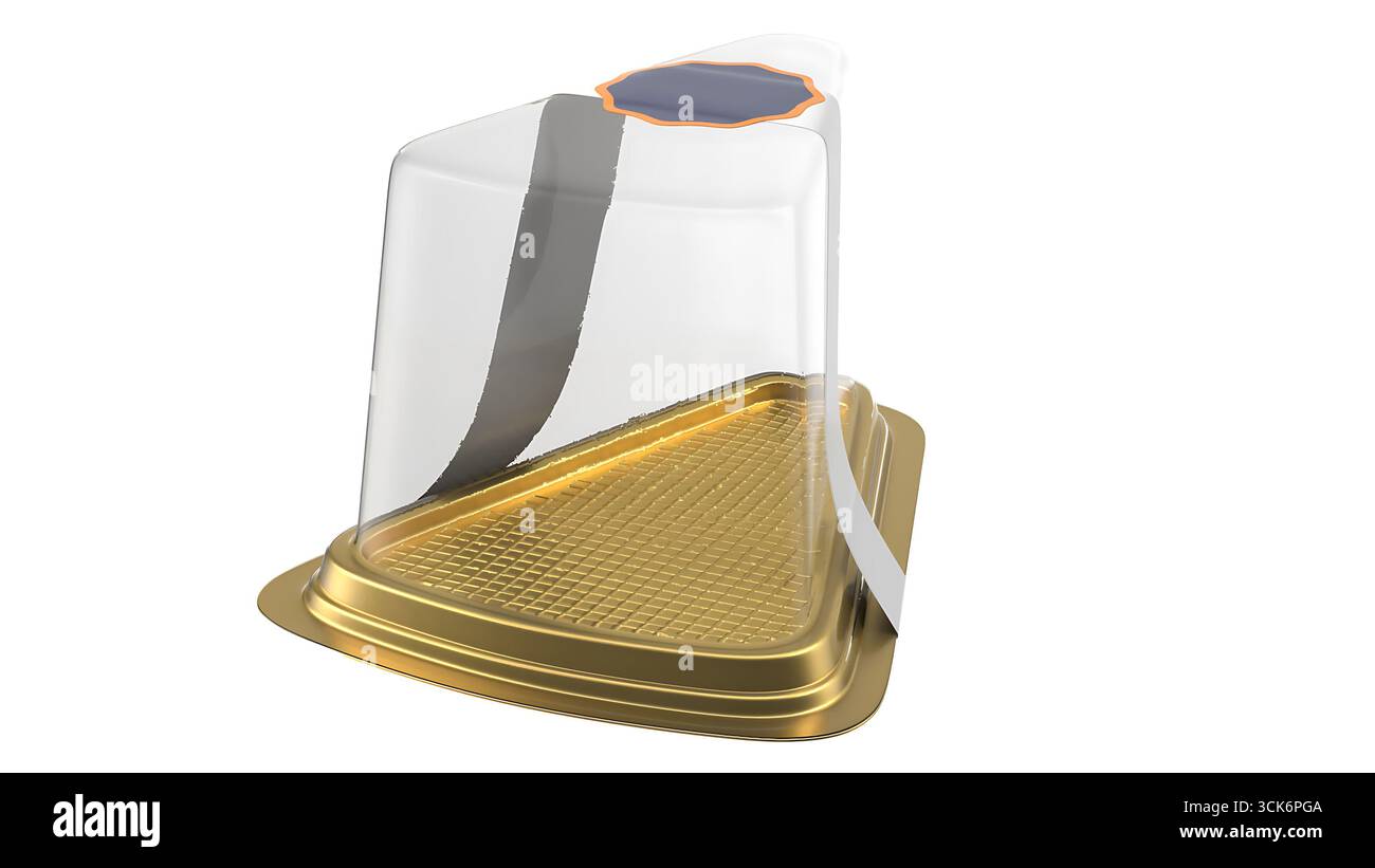 Ein transparenter Lebensmittelbehälter mit goldenem Sockel und schwarzem Armband zur Aufbewahrung und Aufbewahrung von Lebensmitteln. Stockfoto