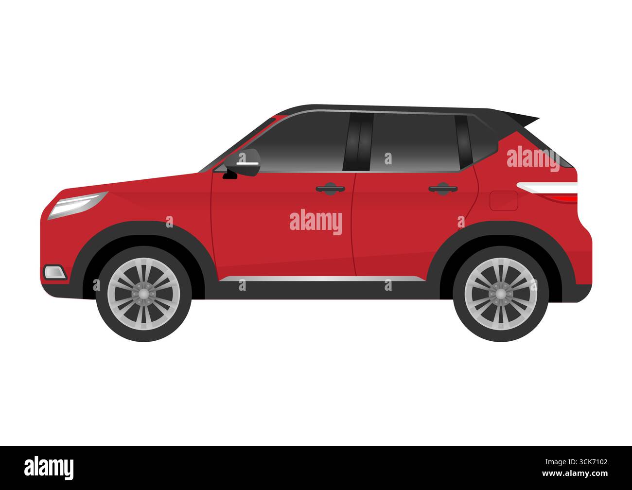 Seitenansicht des Autos oder des Stadtautos. Vektorillustration isoliert auf weißem Hintergrund. Stock Vektor