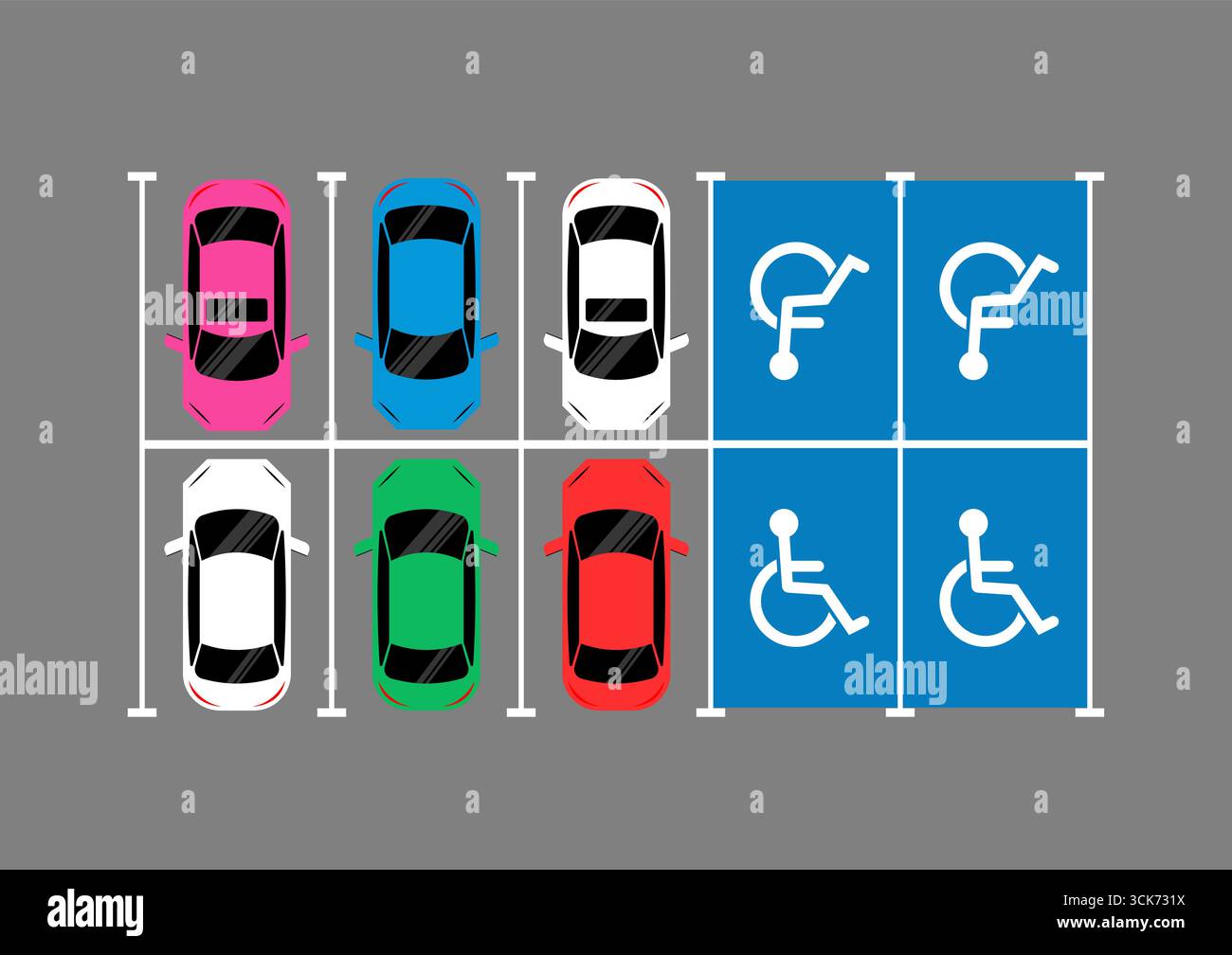 Behindertenparkplatz. Behindertenparkplatz. Rollstuhlparkplatz für Behinderte. Vektorabbildung. Stock Vektor