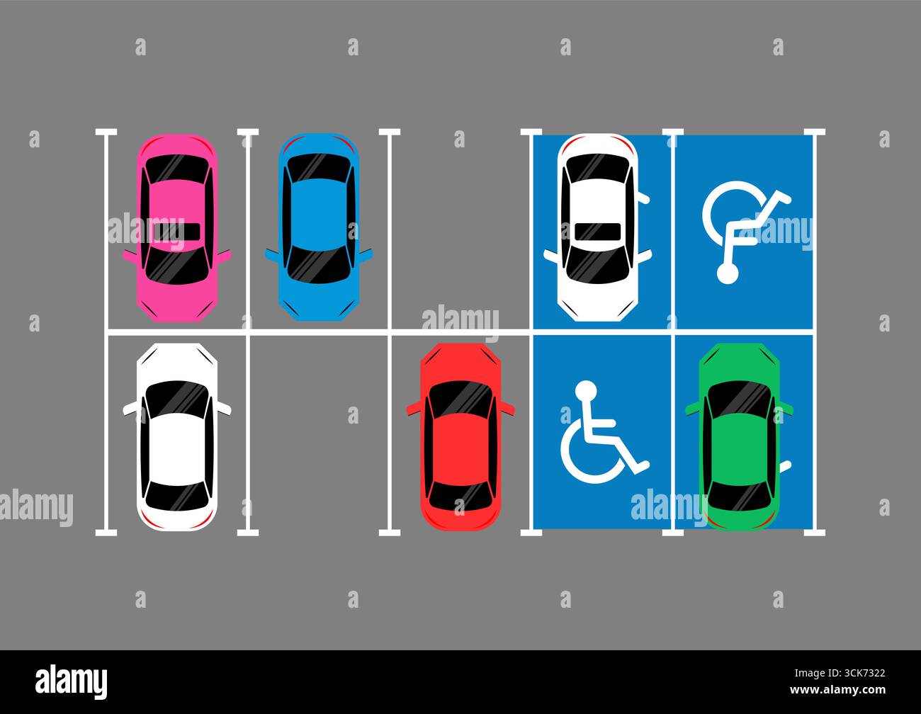 Behindertenparkplatz. Behindertenparkplatz. Rollstuhlparkplatz für Behinderte. Vektorabbildung. Stock Vektor