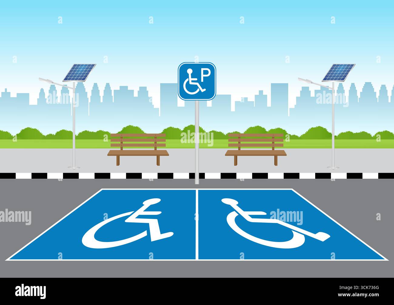 Behindertenparkplatz. Behindertenparkplatz. Rollstuhlparkplatz für Behinderte. Vektorabbildung. Stock Vektor