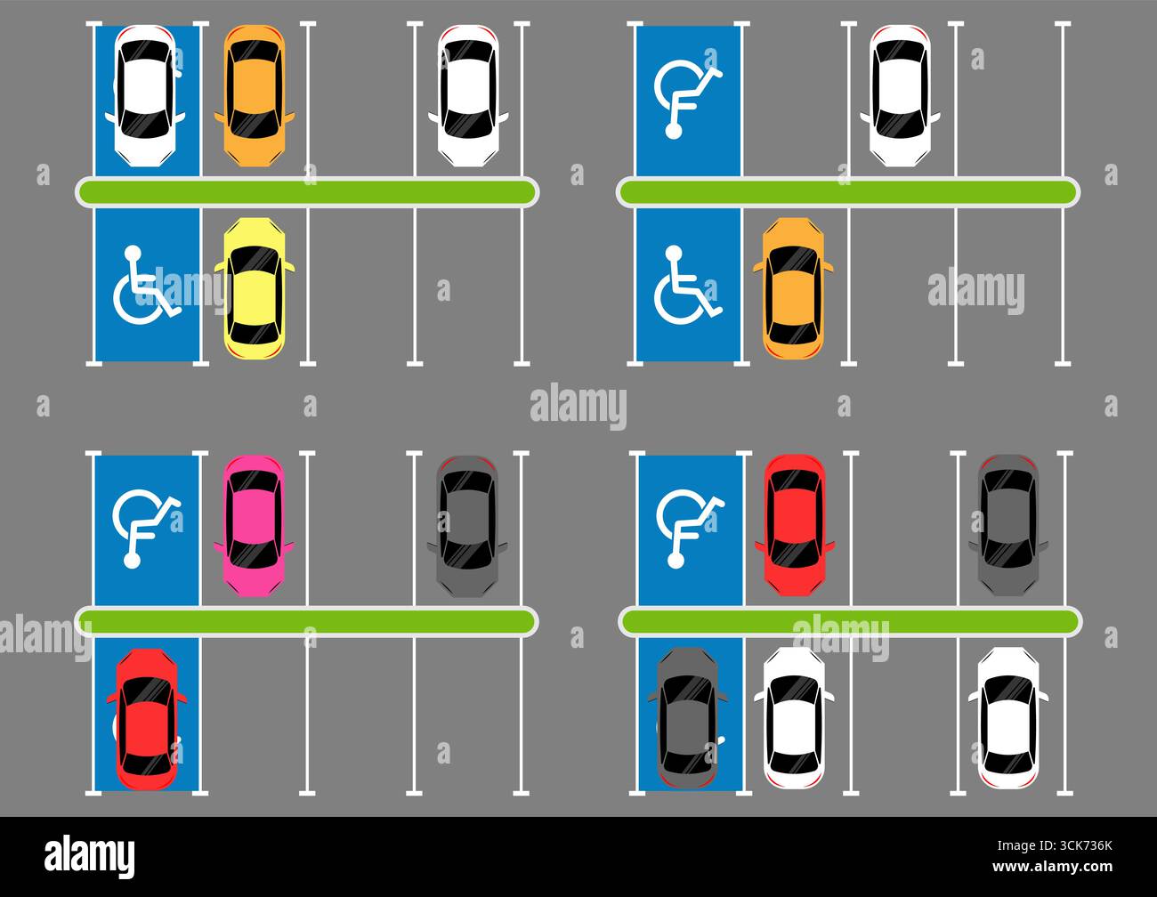 Behindertenparkplatz. Behindertenparkplatz. Rollstuhlparkplatz für Behinderte. Vektorabbildung. Stock Vektor