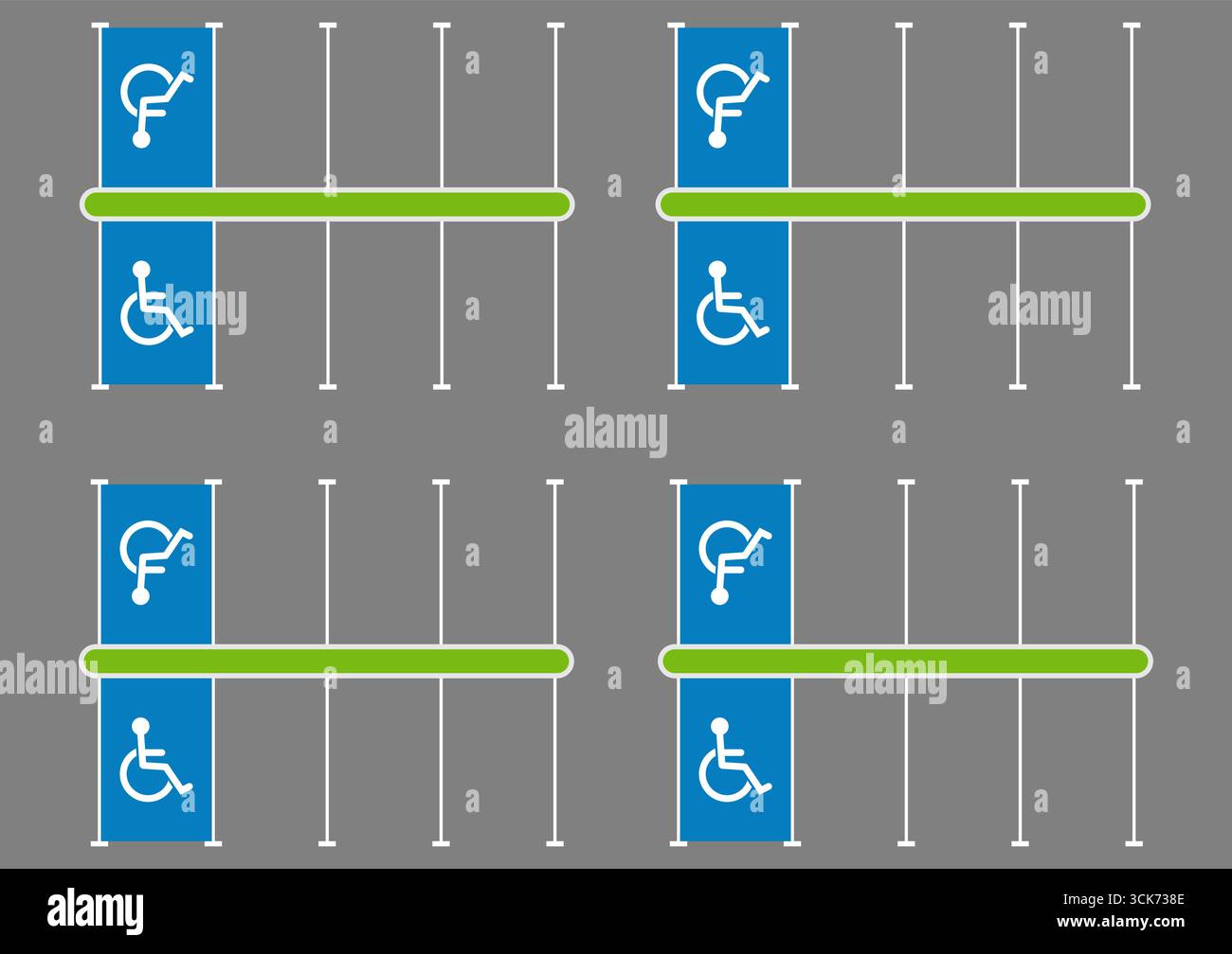 Behindertenparkplatz. Behindertenparkplatz. Rollstuhlparkplatz für Behinderte. Vektorabbildung. Stock Vektor