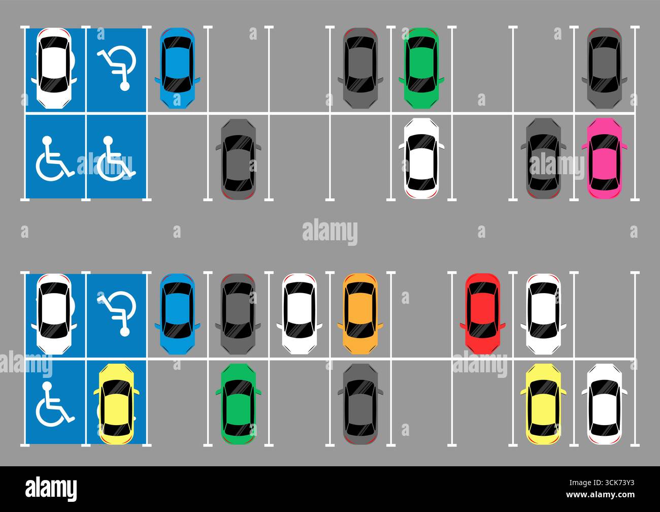 Behindertenparkplatz. Behindertenparkplatz. Rollstuhlparkplatz für Behinderte. Vektorabbildung. Stock Vektor