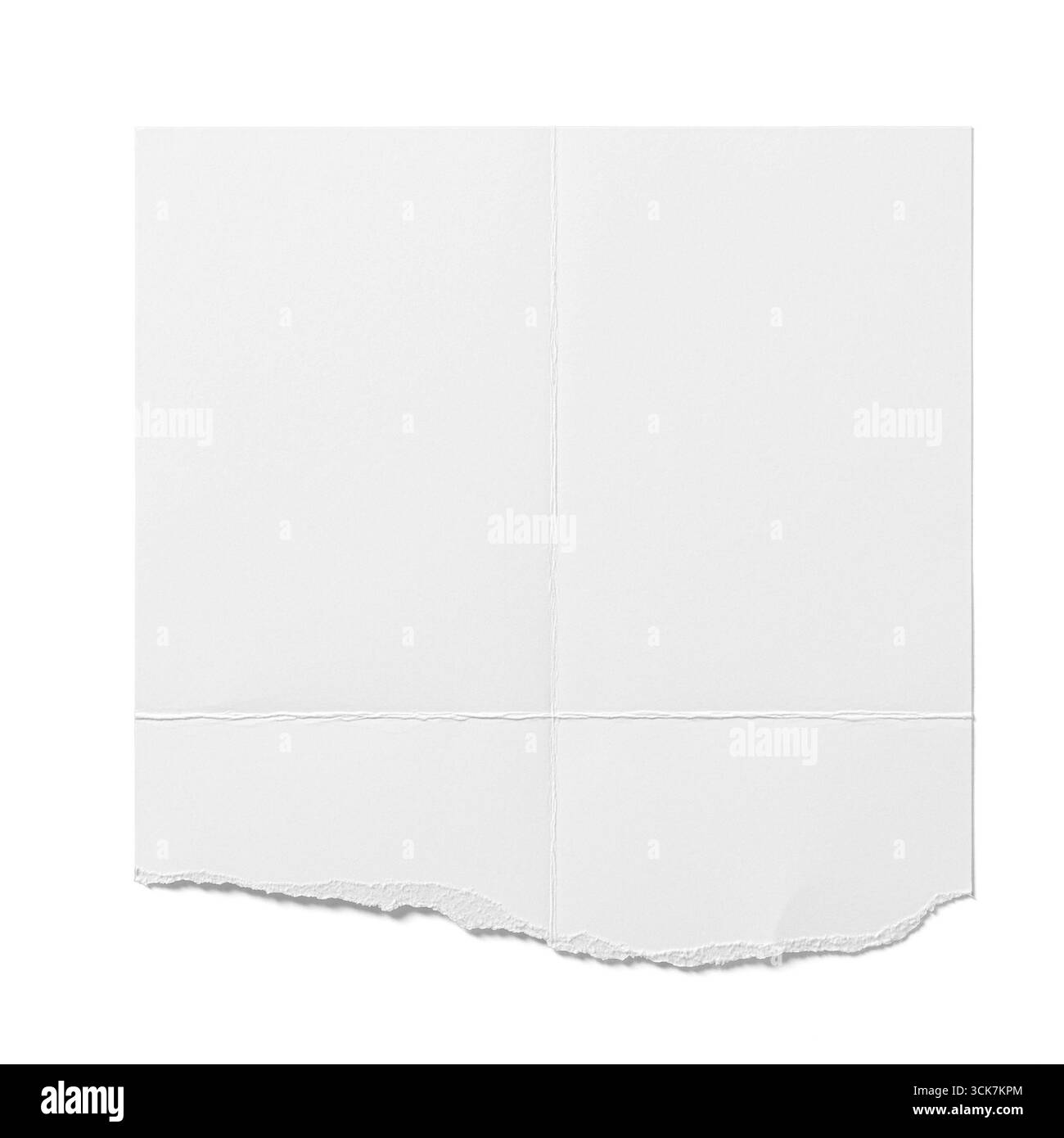 Ein leeres Blatt gerissenes weißes Papier, das auf das Potenzial für Notizen oder Kreativität hindeutet. Stockfoto