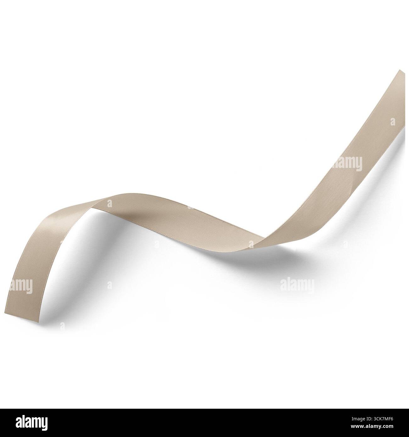 Ein glattes, geschwungenes Band in einem neutralen Ton, das seine Flexibilität und sein Designpotenzial zum Ausdruck bringt. Stockfoto