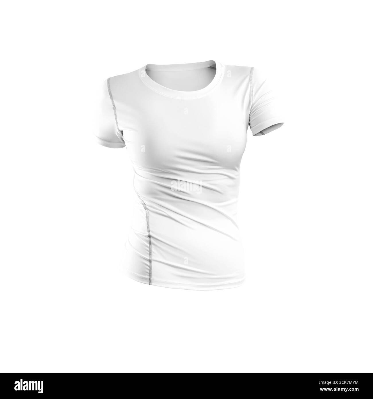 Ein einfarbiges, weißes T-Shirt für Freizeitkleidung oder als Basis für individuelle Designs. Stockfoto