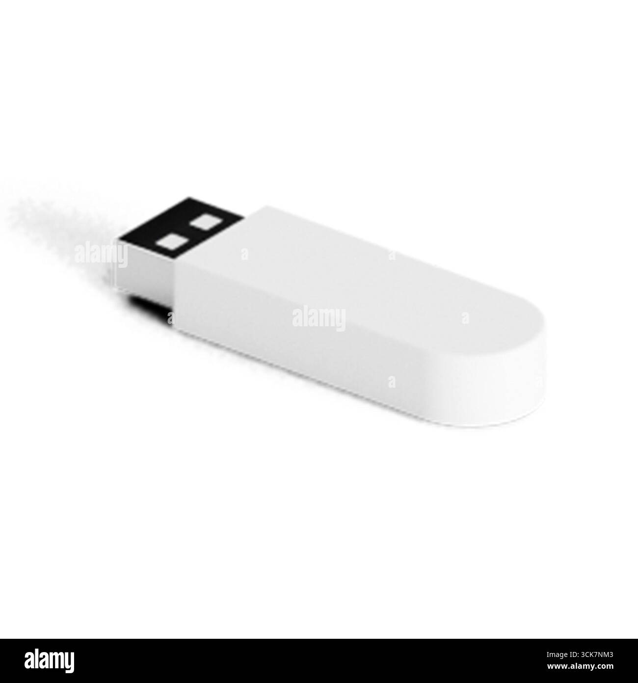 Ein einfaches weißes USB-Flash-Laufwerk, das häufig für die Datenspeicherung und -Übertragung verwendet wird. Stockfoto