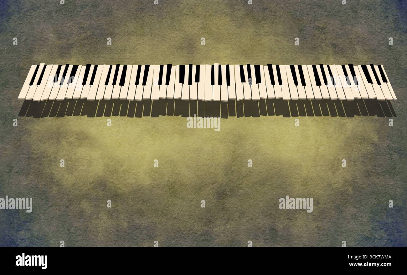 Eine Vintage-Klaviertastatur ist eingerahmt in einem antikem texturierten Sepia-Hintergrund-Kopierraum, der für Werbezwecke zur Verfügung steht. Stockfoto