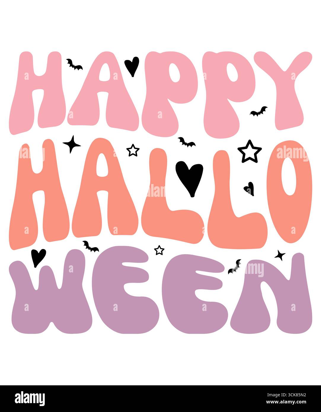 Happy Halloween Typografie Clip Art Design auf einfachem weißen transparenten isolierten Hintergrund für Karte, Hemd, Hoodie, Sweatshirt, Kleidung, Karte, Tag, Becher Stockfoto