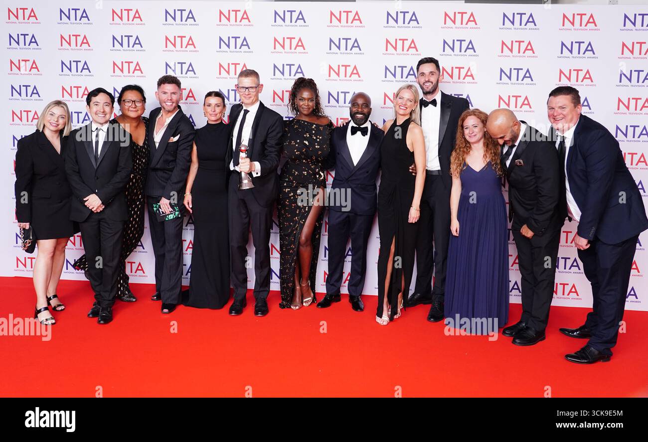 Die Besetzung und Crew von I'm a Celebrity... Bring Mich Hier Raus! Danach gewann die Show den Reality Competition Award bei den National Television Awards in der O2 Arena in London. Bilddatum: Mittwoch, 10. September 2025. Stockfoto