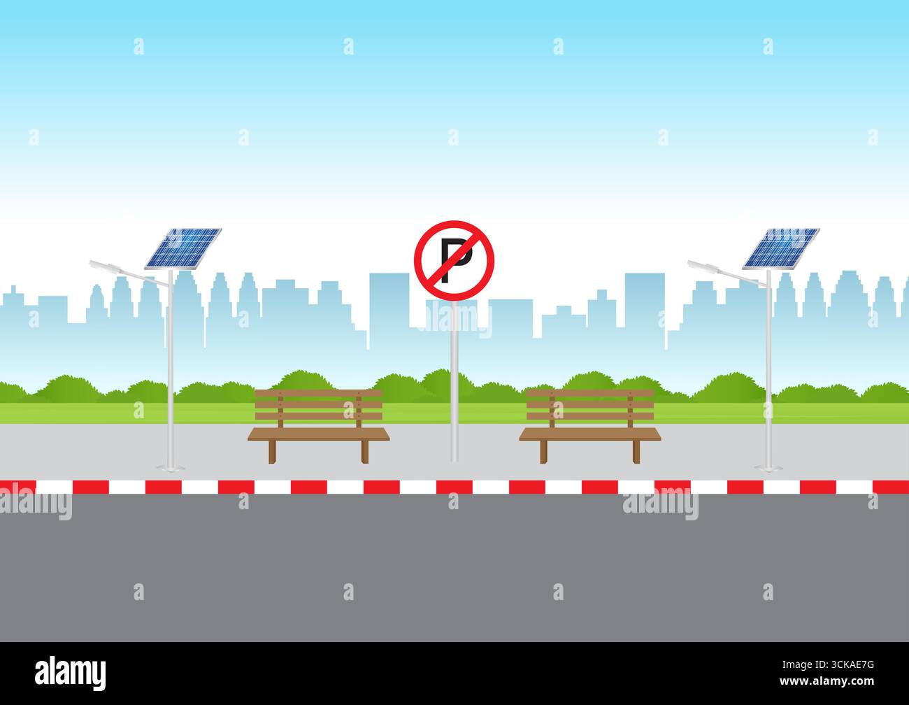 Kein Parkplatz oder keine Parkzone. Verbotener Parkplatz. Verkehrsregeln. Vektorabbildung. Stock Vektor