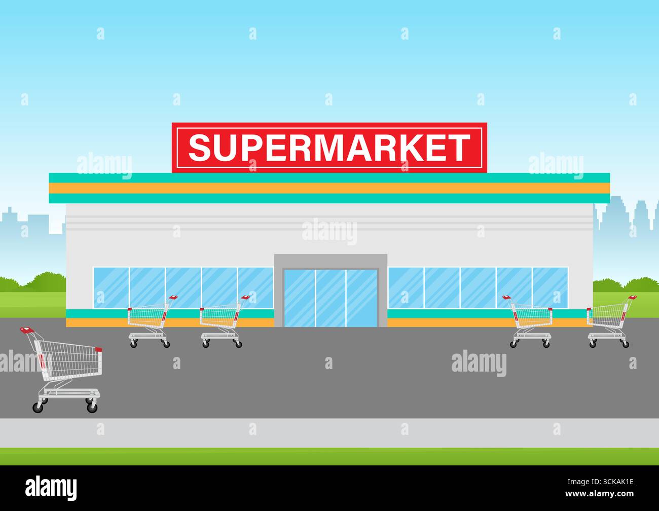 Supermarktgebäude oder Supermarktladen. Vektor-Illustration Für Das Gebäude Eines Convenience Store. Stock Vektor