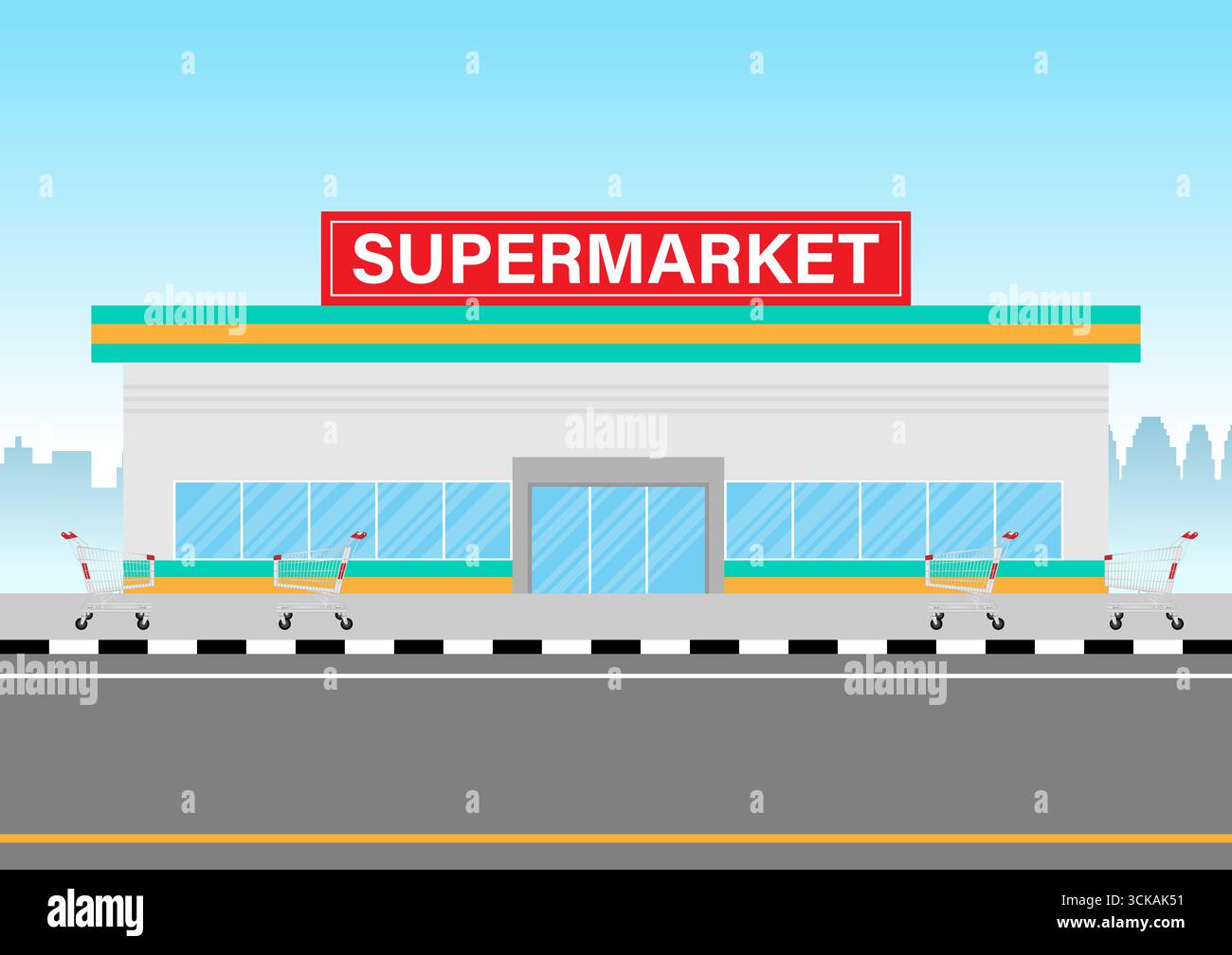 Supermarktgebäude oder Supermarktladen. Vektor-Illustration Für Das Gebäude Eines Convenience Store. Stock Vektor