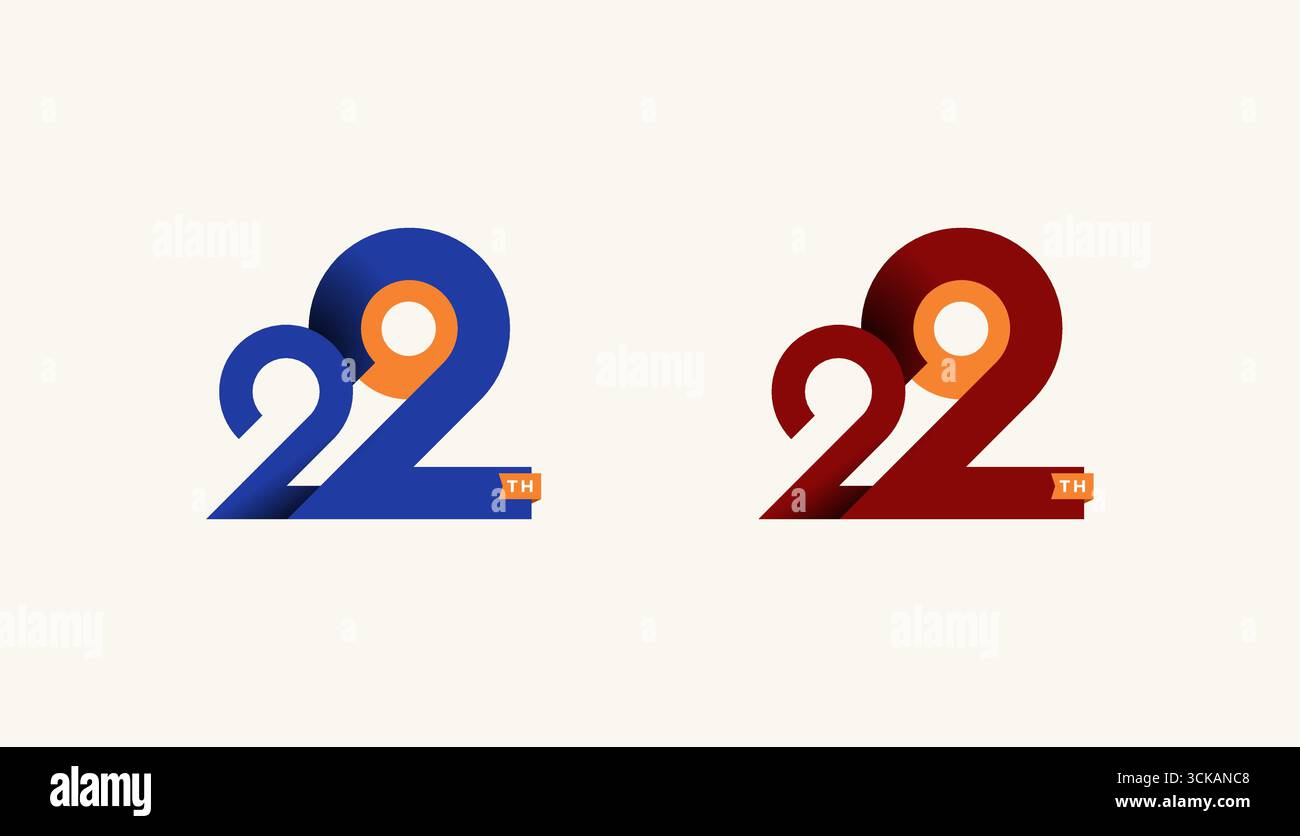 Minimalistisches Streifendesign Nummer 22., 22. Happy Anniversary mit Einfachheit, geometrischem und modernem Design. Stock Vektor