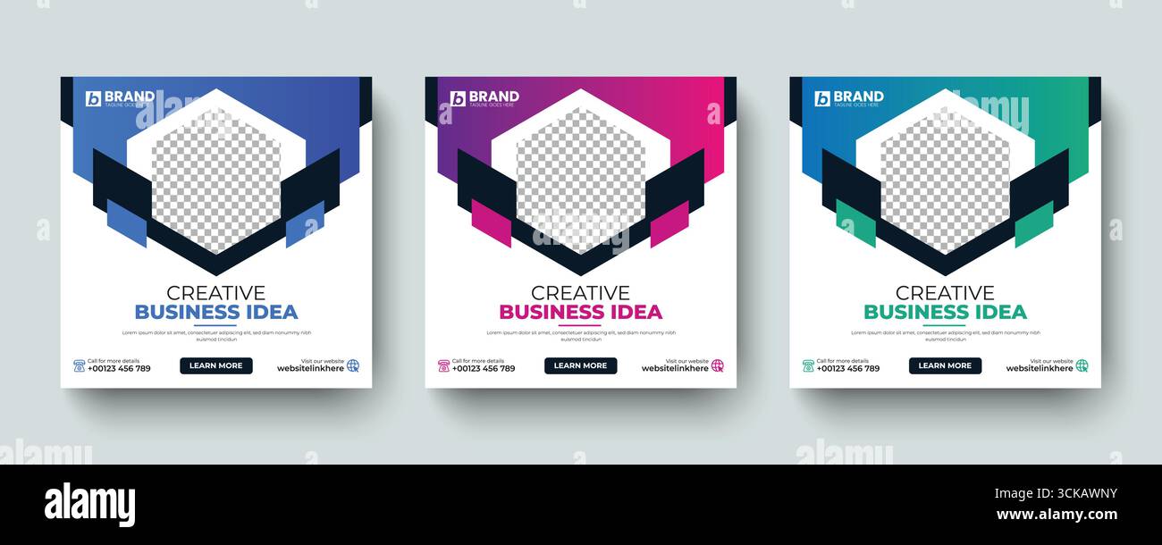 Abstrakte und moderne quadratische Werbevorlage für Social Media-Posts oder Webbanner. Moderne Online-Werbung für Unternehmen, Online-Banner, Werbung Stock Vektor