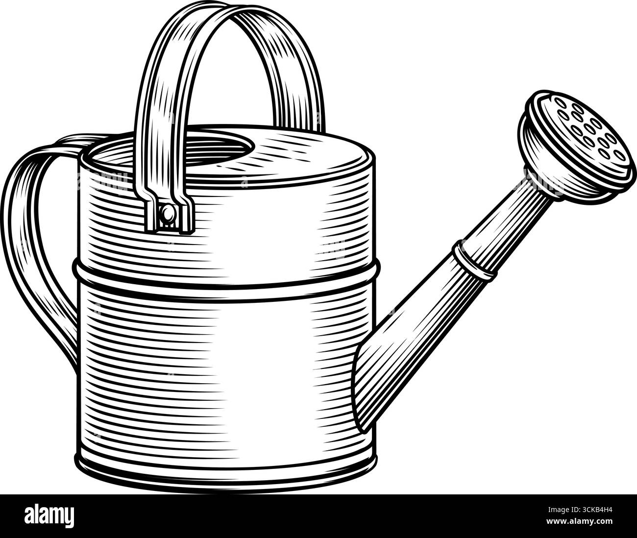 Vintage Holzschnitt Gartenbewässerung Dose Gartenarbeit Werkzeug Stock Vektor