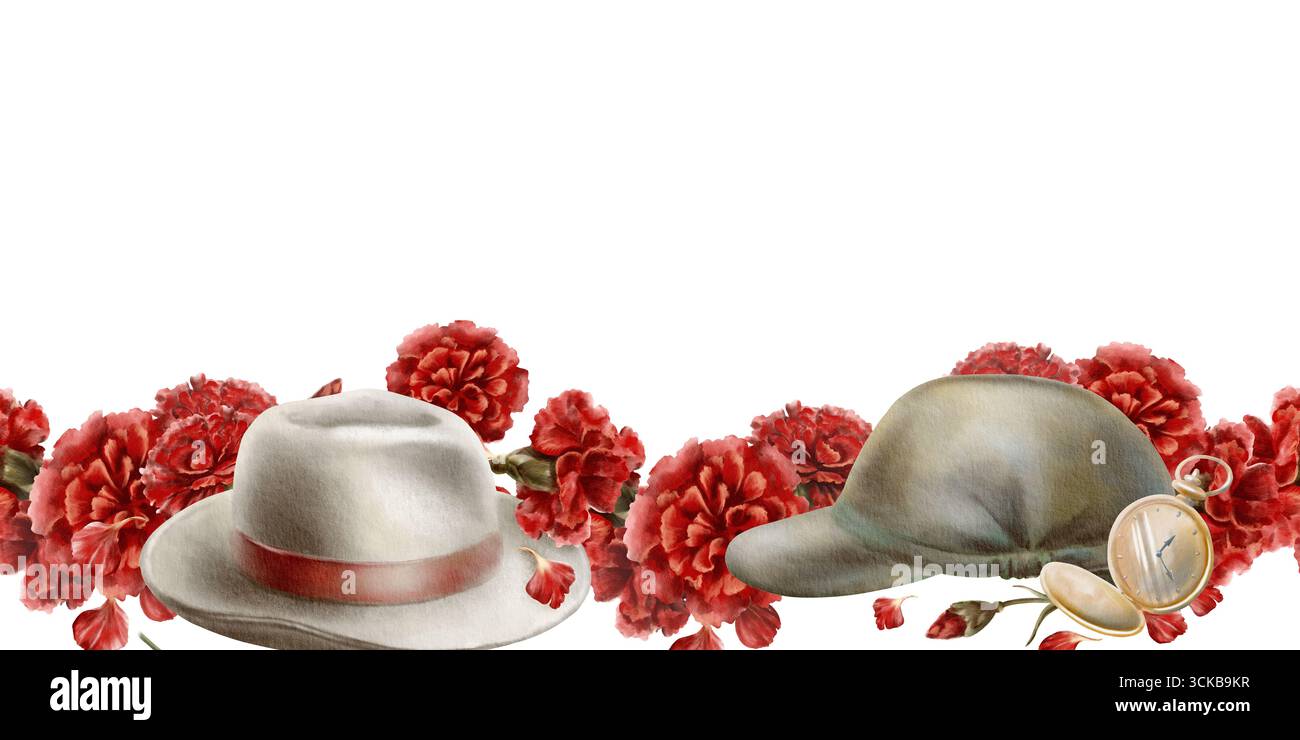 Die Nelkenrevolution von 1974 in Portugal, die nahtlose Grenze, an der Zivilhut und Soldatenmütze zu Symbolen der friedlichen Flut wurden Stockfoto