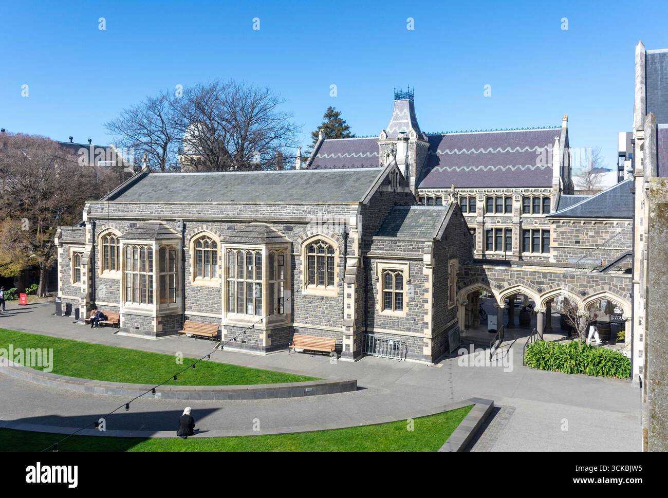 Die Central Art Gallery und der Innenhof, das Arts Centre (Te Matatiki Toi ora), Central City, Christchurch (Ōtautahi), Canterbury, Neuseeland Stockfoto