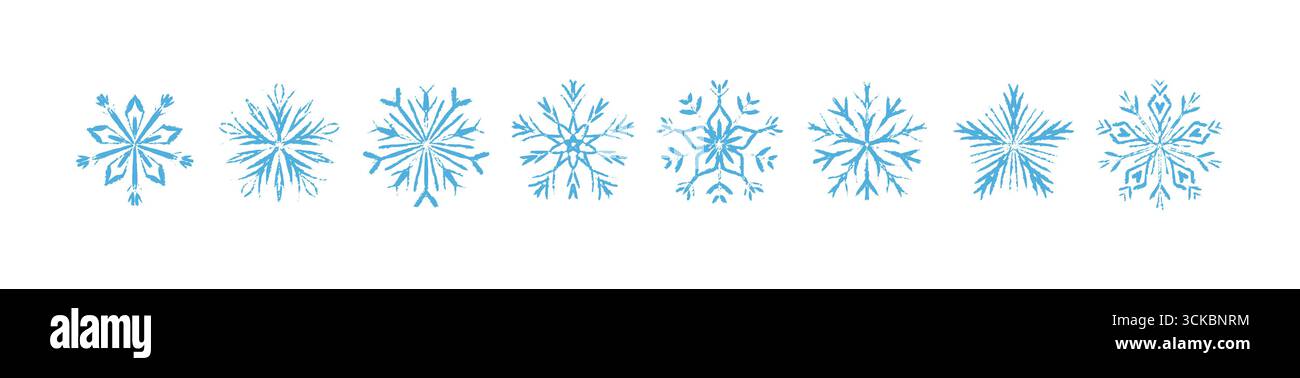 Handgezeichnete Buntstift blaue Schneeflockenkante. Symbol für Schneeflocken. Gefrorenes Wintereiskristall. Schickes Design für frohe Weihnachten und ein frohes neues Jahr Stock Vektor