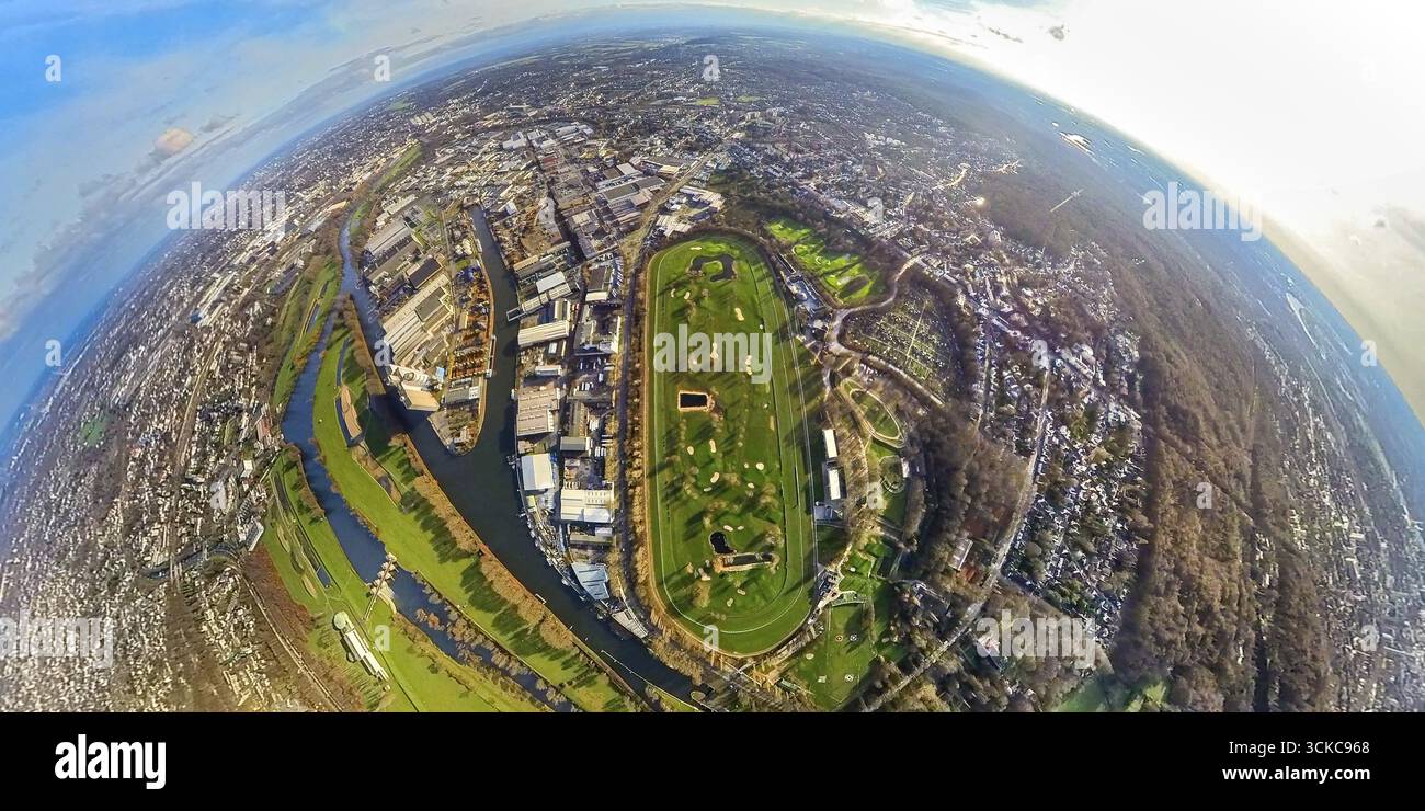 Luftbild, Raffelberg Golf Club, Raffelberg Racecourse, Fischaugenaufnahme, 360-Grad-Aufnahme, Speldorf - Nordwesten, Mühlheim an der Ruhr, Ruhrgebiet, Norden Stockfoto