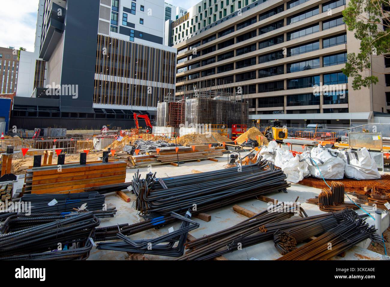 Verstärkungsstäbe auf der Baustelle Stockfoto