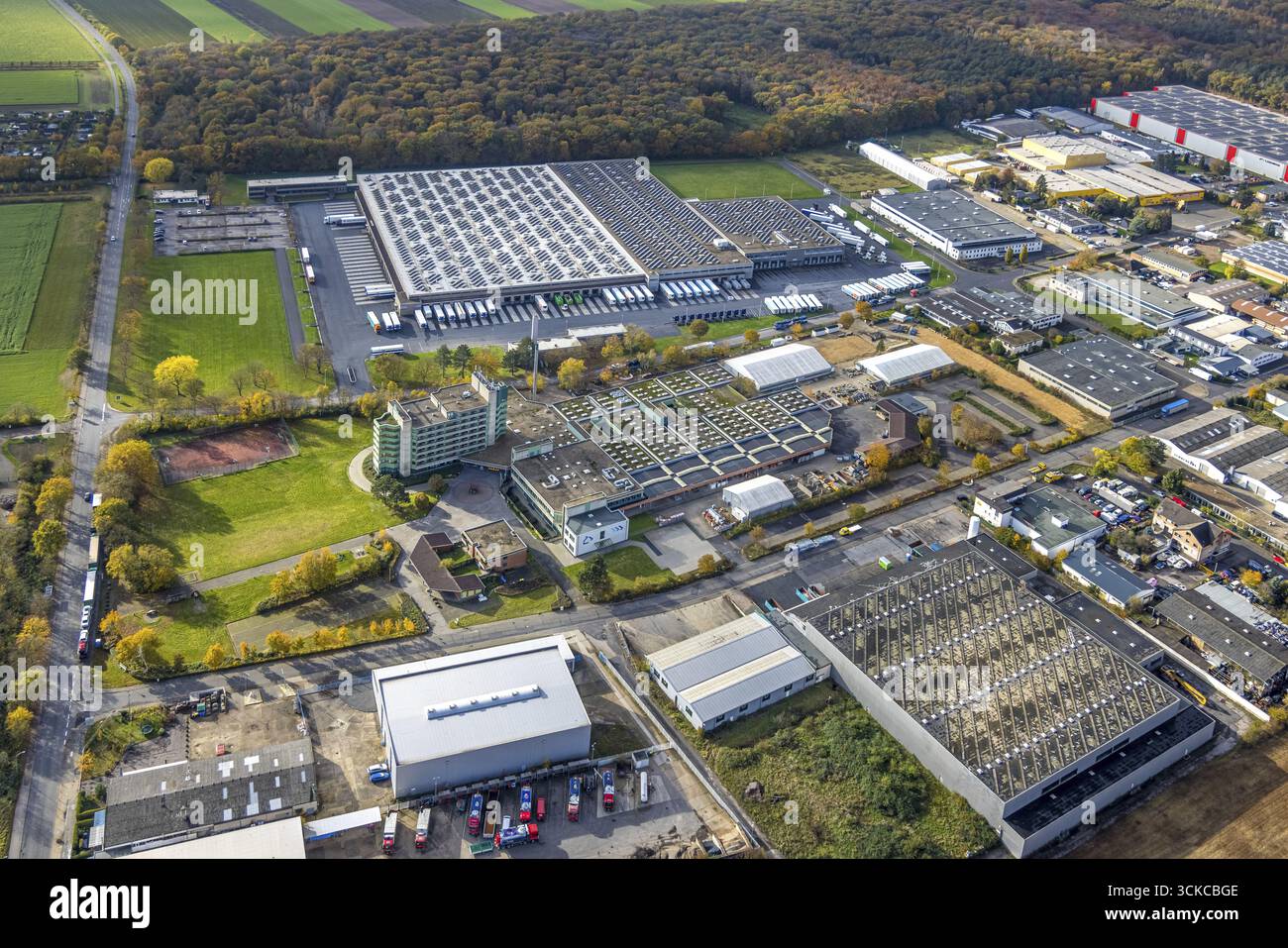 Luftaufnahme des Berufsförderungswerks der Bauindustrie Nordrhein-Westfalen gGmbH, Kerpen, Rheinland, Nordrhein-Westfalen, Deutschland, wie Sie es bereits getan haben Stockfoto