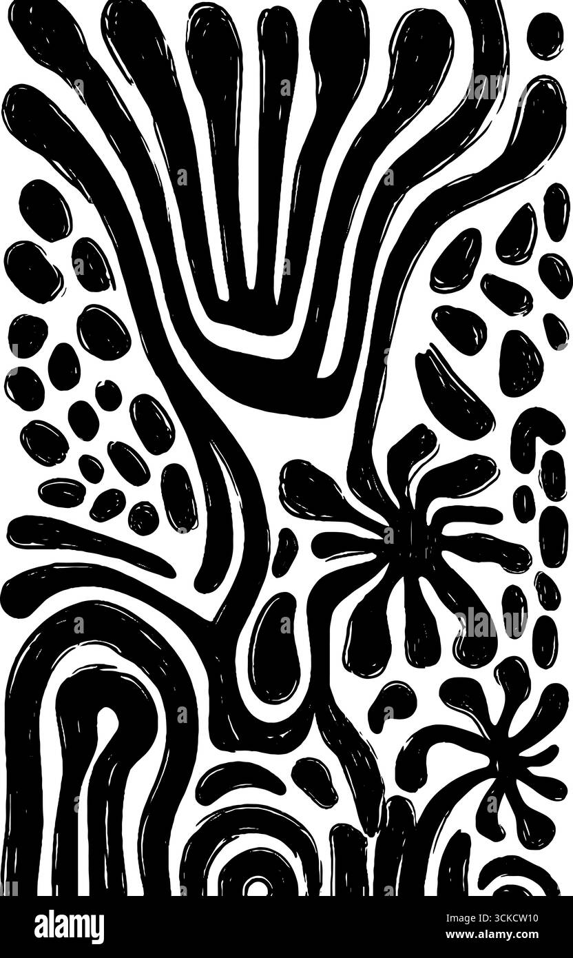 Schwarz-weiß minimalistisches Meeresbewohner-Muster für kreatives Design. Stock Vektor