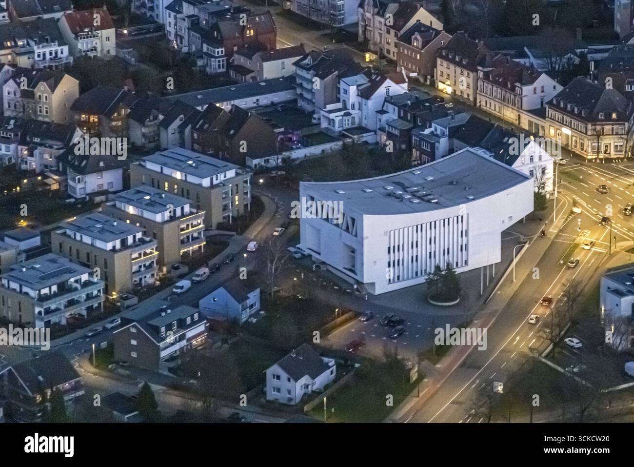 Luftfotografie, kommunale Musikschule, Nachtfotografie, Nachtflug, Zentrum, Hamm, Ruhrgebiet, Nordrhein-Westfalen, Deutschland, Bildung, educ Stockfoto
