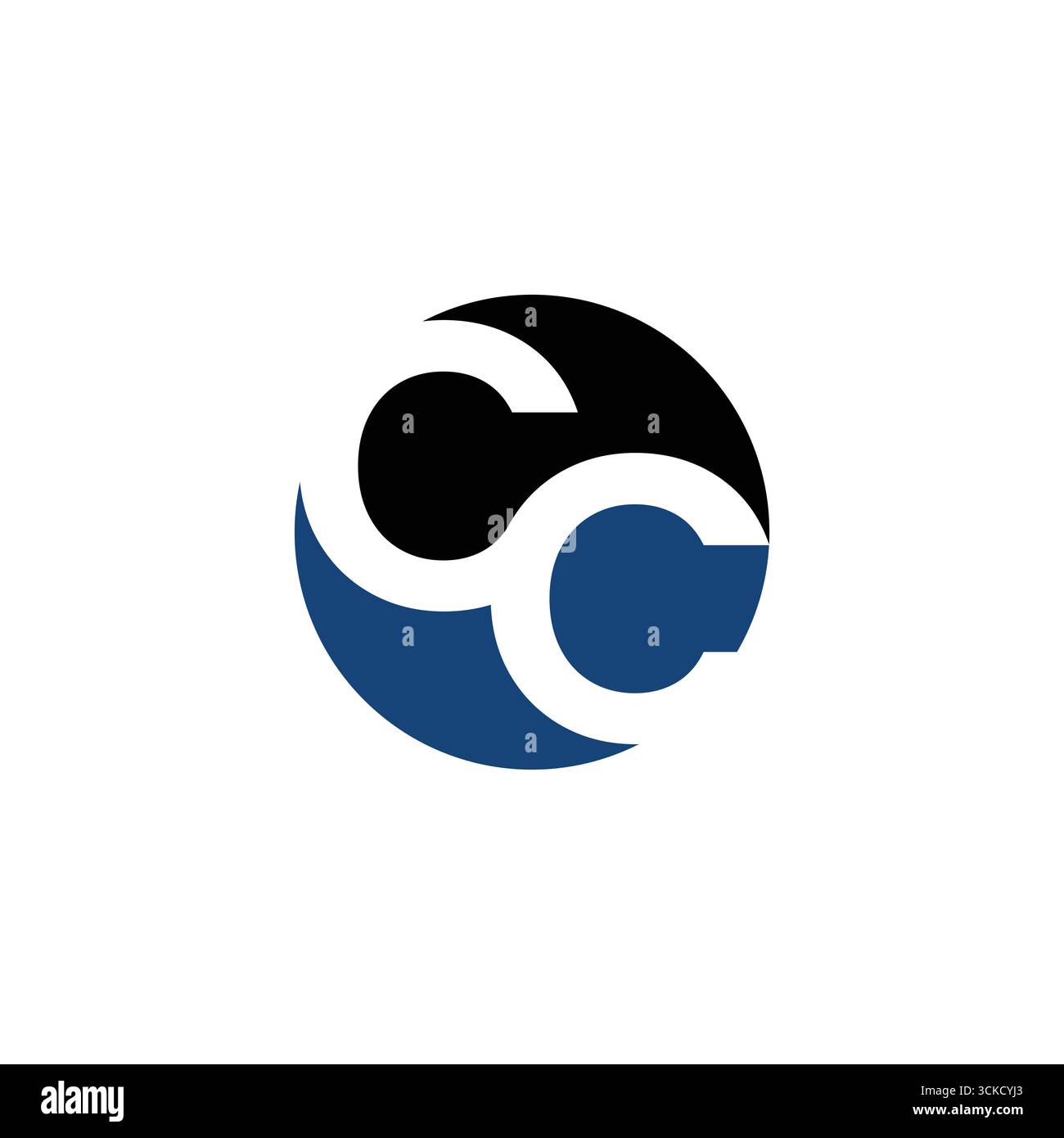Ein modernes CC-Monogramm-Logo mit kreisförmiger Balance in Schwarz und Blau. Das Design vermittelt Professionalität, Vertrauen und moderne Identität Stock Vektor