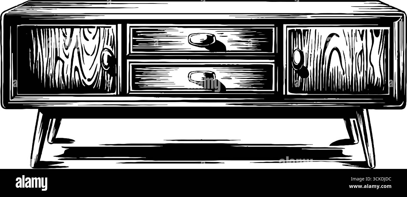 Mid Century Sideboard-Möbel im Vintage-Stil für Retro-Innendesign. Stock Vektor