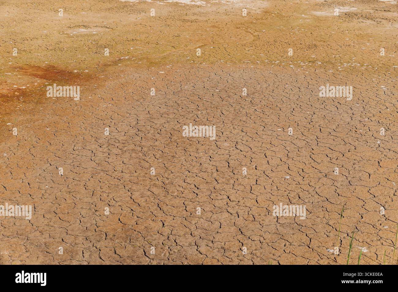 Landschaft mit dem Boden eines getrockneten Sees und zerrissener Erde Stockfoto