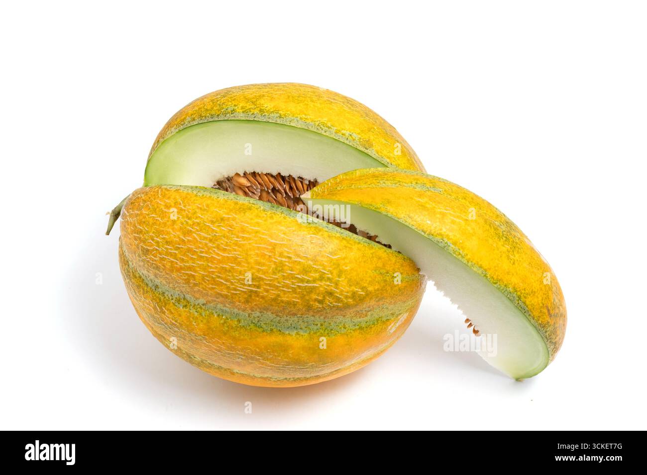 Reife Melone auf weißem Hintergrund Stockfoto